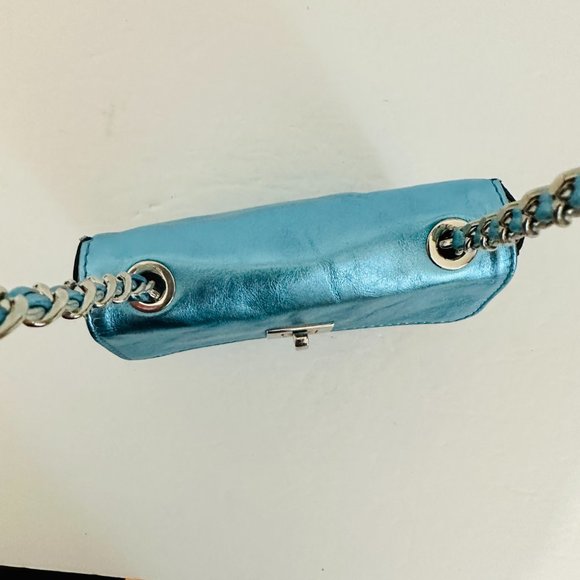 ABRO METALLIC BLUE CROSSBODY LEATHER MINI BAG WITH CHAIN STRAP - Picture 4 of 10